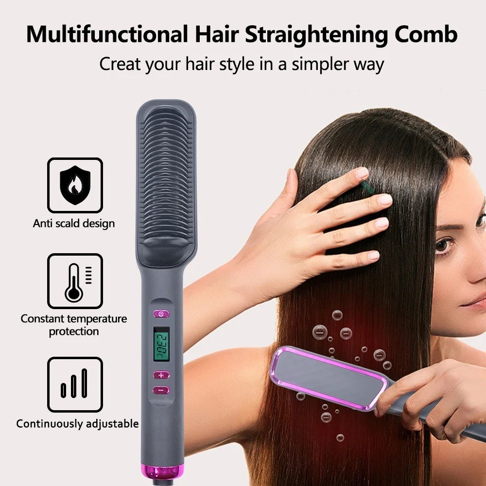 Electric Hot Comb Multifunctional Straight Hair Straightener Comb Negative Ion Anti-Scalding Styling Tool Straightening Brush